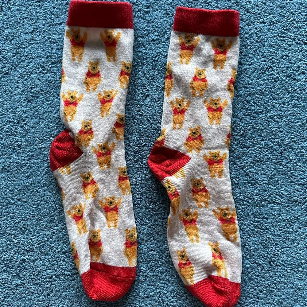 White & Red Winnie The Pooh Socks - Picture 1 of 2